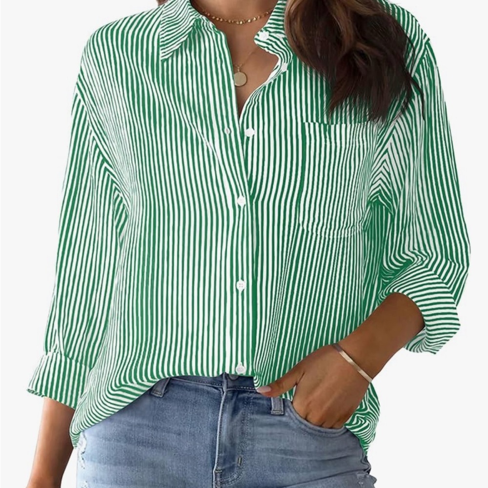 Emerald Striped Button-Down Shirt